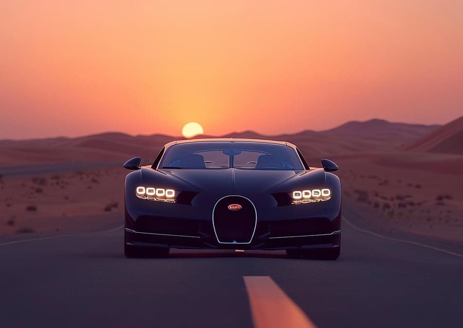 Bugatti Chiron bleue et noire, vue trois-quarts avant, carrosserie bicolore